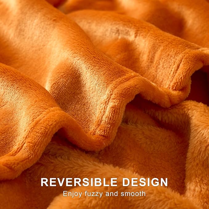 Hansleep Twin Orange Fleece Blanket, Soft Flannel Bed Blanket | Fuzzy Cozy Blanket 60x80 Inches, Multi-use for Bed, Sofa, Couch, Travel, Camping, All Season Warm Lightweight Cover