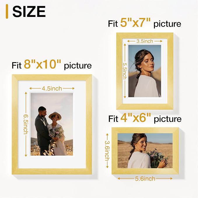 Vittanly 15 Pack Picture Frames Collage Wall Decor, Wall/Tabletop Display | Gold, Multi-Size Gallery Wall Frame Set: 3pcs 8x10, 6pcs 5x7, 6pcs 4x6. Picture Frame Set for Family
