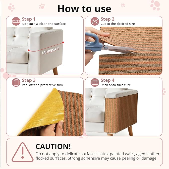 Natural Cork Cat Scratcher Mat, Self-Stick & Trimmable Furniture Protector for Couch, Door, Wall & Bed Corner, Claw-Friendly for Indoor Cats (Cherry Red, 39.4 x 11.8 Inch) (Cherry red, Self Stick)