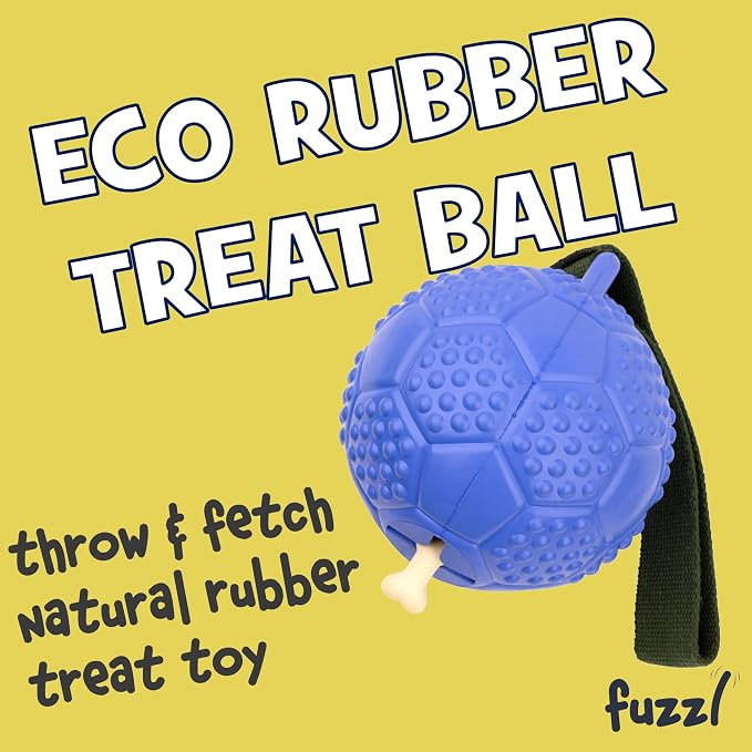 Fuzzl Eco Rubber Chuck & Treat Soccer Ball - Blue - Long Lasting Dog Chew Toys for Aggressive Chewers Strong Dog Toy for Dogs Durable Puppy Toys