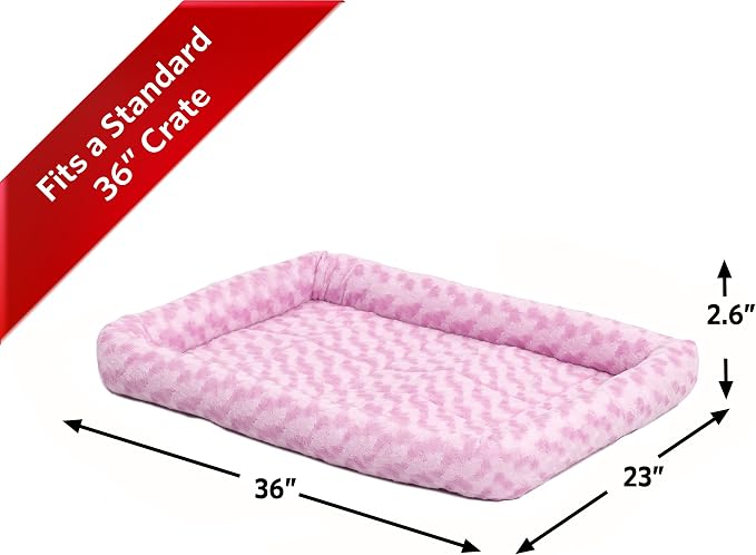 MidWest Homes for Pets QuietTime Fashion Dog Bed - Pink Faux Fur Bolster, Ultra-Soft and Machine Washable, Fits 36-Inch Crates and Carriers, for Medium to Large Breed Dogs