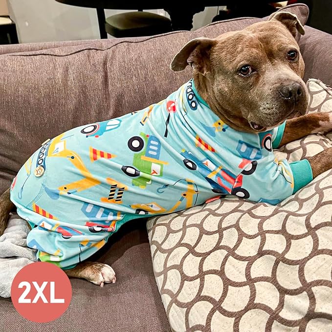 KYEESE Velvet Dog Pajamas for Medium Large Dogs Soft Onesie, Vehicles | 4-Way Stretch, Lightweight & Breathable, Reduces Shedding, Gentle on Sensitive Skin, Recovery Support, Easy Potty Breaks