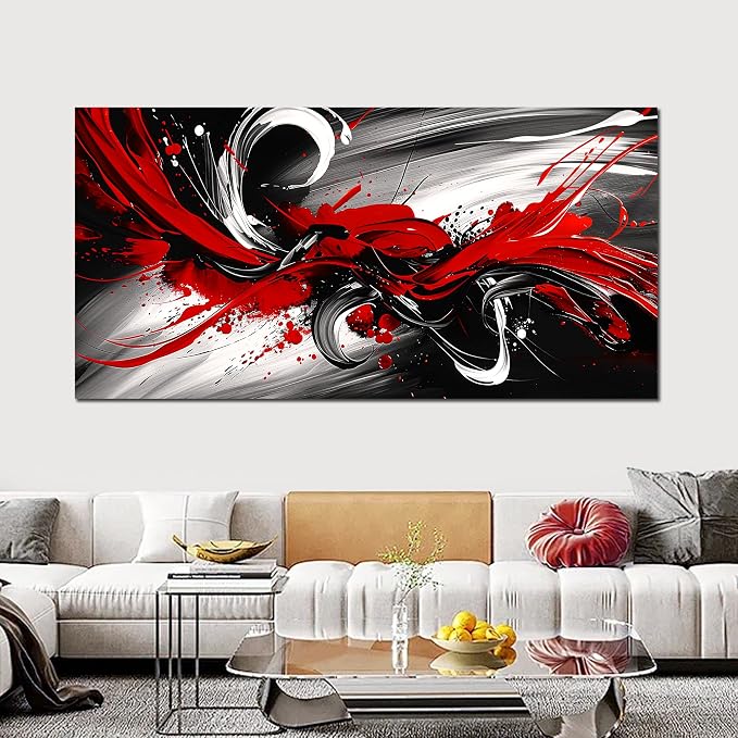 Black and White Red Large Canvas Wall Art for Living Room Framed Print Picture Painting Bedroom Office Wall Decor Modern Room Abstract Wall Decorations Artwork Size 30x60 Ready to Hang