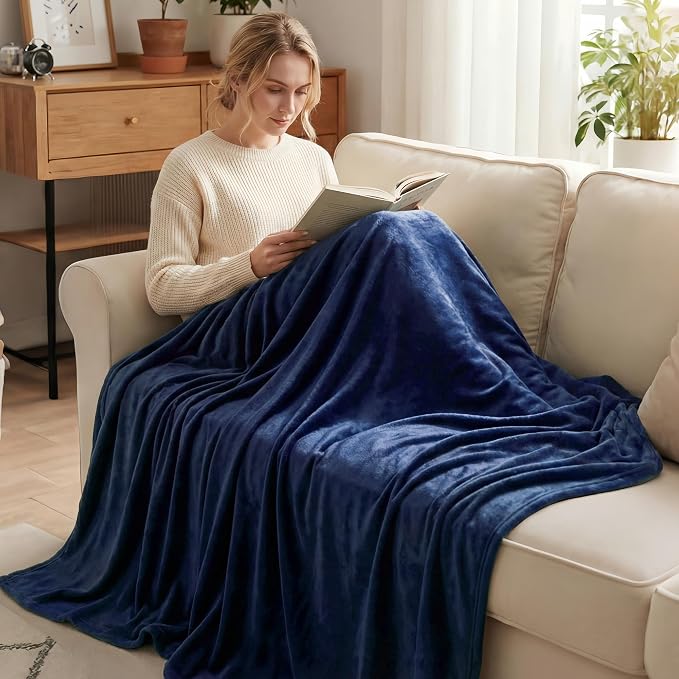 Exclusivo Mezcla Soft Fleece Blanket King Size for Bed, Navy Blue | 104x90 Inches, Double-Sided Brushed Flannel, Lightweight Plush Cozy Blanket for Home Decor, All Season, Machine Washable