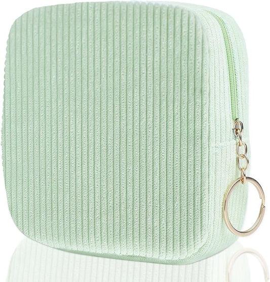 Sanitary Napkin Storage Bag, Preppy Corduroy Period Bag for School Teen Girls, Cute Portable Period Pouch with Zipper, Sanitary Pads Bag Tampons Holder for Purse, First Period for Women Ladies