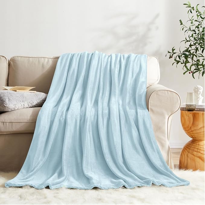 KMUSET Fleece Blanket Twin Size Mist Blue Lightweight Super Soft Cozy Fuzzy Bed Blankets Microfiber Factory Shop