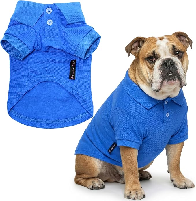 Parisian Pet Dog Polo Shirt – Classic Blue Cotton Pet Apparel with Collar & Buttons - Soft Breathable Puppy T-Shirt - Cute Dog Clothes - Ideal Summer Clothes for Large Dogs - Shirts for Dogs Boy