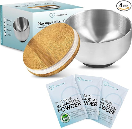 Nuru Massage Gel Powder & Bowl Set | 3 × 5g Platinum Sachets + Stainless Steel Mixing Bowl | Japanese-Made Powder | Vegan | Paraben & Glycerin Free | Makes 50.7 fl oz