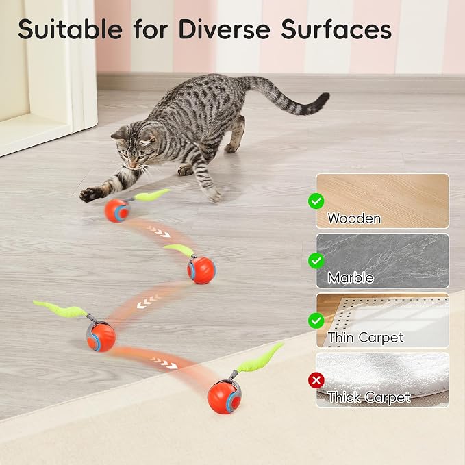 Potaroma Moving Ball Cat Toys with Feather Tail, Rechargeable