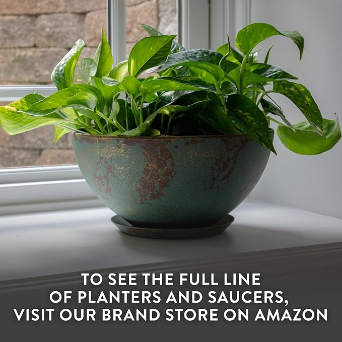 Classic Home and Garden Rosie Modern Planter w/Drainage - Contemporary Planter Bowls - Shallow Round Vases for Small Plants - Versatile Indoor & Outdoor Pots (10” Patina Copper)