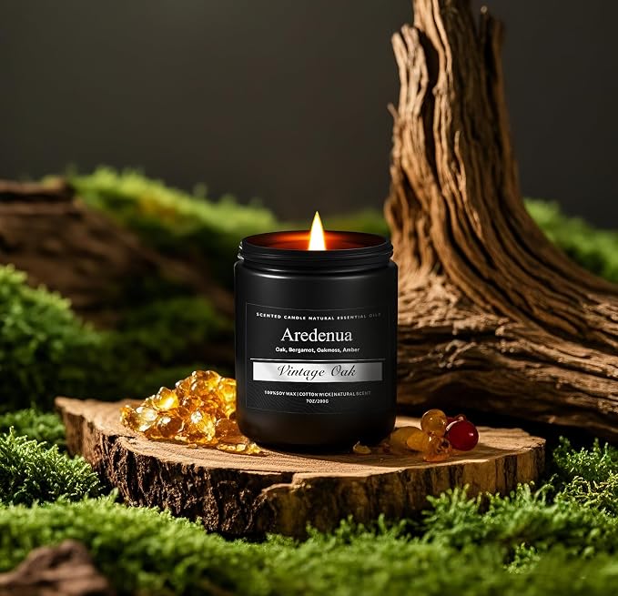Vintage Oak Candle | Manly Scented Candles for Home, Masculine Candle - 7oz Soy Candles for Home Scented, 50 Hours Clean Burn, Long Lasting, Aromatherapy Gifts for Men & Women