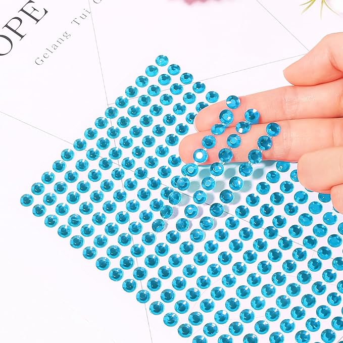 3555pcs Self Adhesive Face Gems for Makeup, Festival Jewels, Hair Gems, Rhinestone Stickers for Face, Eye, Makeup, Nail, Body, Crafts 5sheets (lightblue-3/4/5/6/8mm)