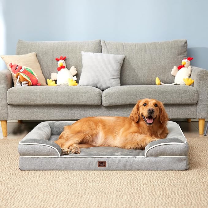 EHEYCIGA Orthopedic Dog Beds for Large Dogs, Waterproof Memory Foam Large Dog Bed with Sides, Non-Slip Bottom and Egg-Crate Foam Pet Couch Bed with Washable Removable Cover, Grey | 41Inch XL Dog Bed, Non-Slip Bottom and Egg-Crate Memory Foam Extra Larg...