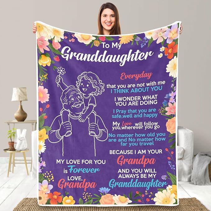 UFOORO Granddaughter Gifts from Grandpa, to My Granddaughter Throw Blanket, Warm Flannel Blanket, Ideal for Birthday Christmas Valentines Mothers Day Graduation and Daily Use 55" X 70"