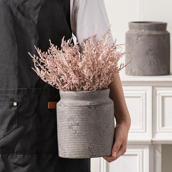 Ceramic Flower Vase 7.5 inch Farmhouse Rustic Vase for Home Decor Handcrafted Pottery Terracotta Vases for Dining Table Decor Fireplace Living Room Bathroom Wedding Centerpiece (M-Dark Gray)