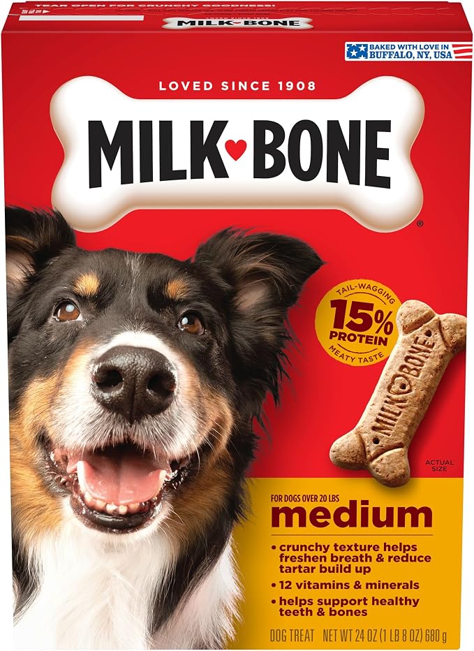 Milk-Bone Crunchy Medium Dog Treats, 24 Oz. Box, Original Beef Flavor