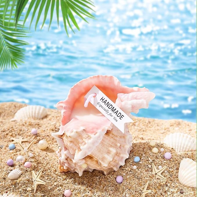 Conch Shape Scented Candle,Minimalist Summer Ocean-Themed Sea Snail Soy Wax Aroma Decorative Candle for Table Photo Prop,Real Pink Whelk Self Love Healing for Women,Fun Beachy Decor