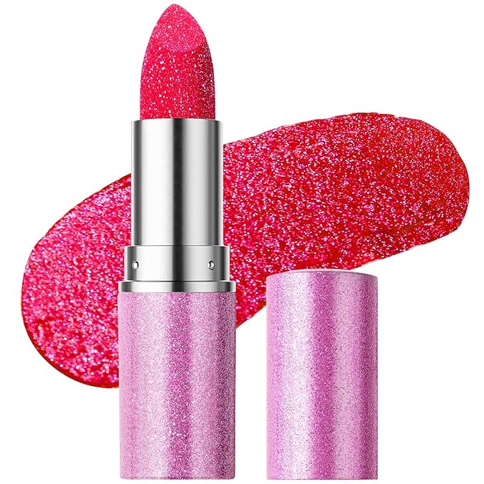 Erinde Glitter Shine Lipstick, Pearl Diamond Shimmery Creamy Lipcolor, Hydrating Glimmer Finish Lipsticks with Creamy Texture, Long Lasting High Pigmented Metallic Lip Stick Lip Stain, 04 Dark Rose
