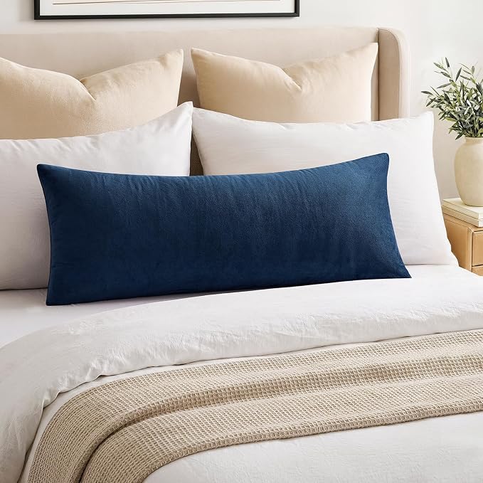 Throw Pillow Covers Lumbar 14x36 Inch Velvet Pillow Covers, Soft Decorative Navy Blue Pack of 1 Long Pillow Case for Couch Cushion Chair Sofa Bed Living Room, Home Boho Decor