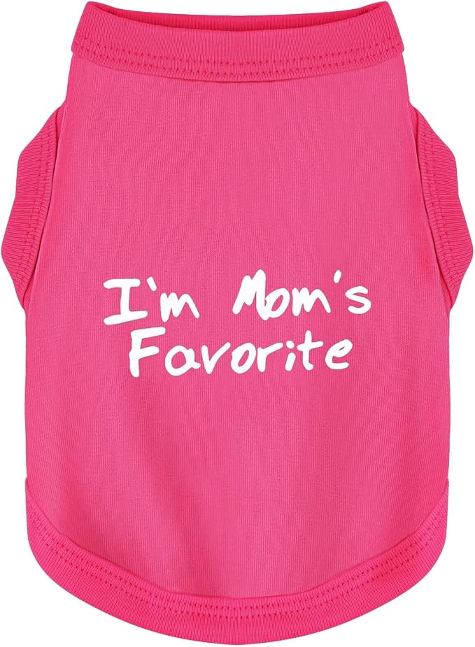 Cozy Sleeveless Canine Wear Dog Clothes, Soft, Lightweight, and Breathable Cotton Dog Shirt with I'm Mom's Favorite Print.Vest Tank Top Ideal for Small, Medium, and Large Breeds Rose Red L