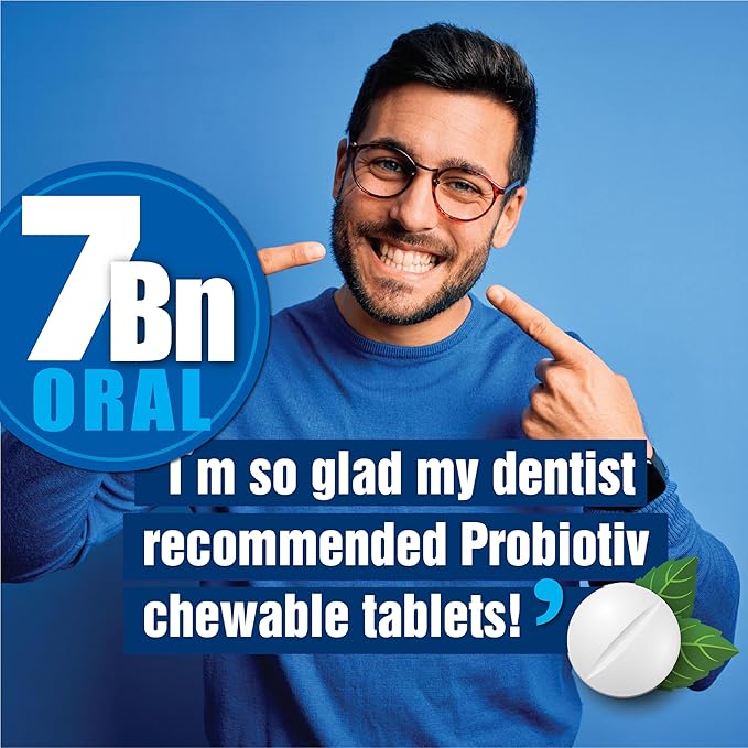 Probiotiv Oral Probiotics for Mouth Bad Breath 7 Billion CFU - Chewable Dental Probiotics for Teeth & Gums, Fresh Breath Freshener, Supports Oral Microbiome & Healthy Mouth