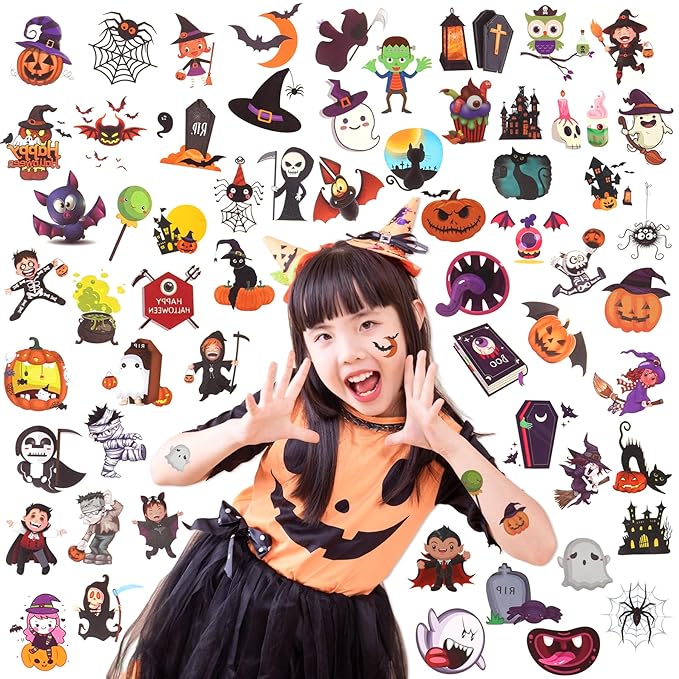 180PCS Halloween Temporary Tattoos for Kids - 60 Designs Waterproof Tattoo Stickers, Party Favor Trick or Treat Gift Supplies for Girls Boys