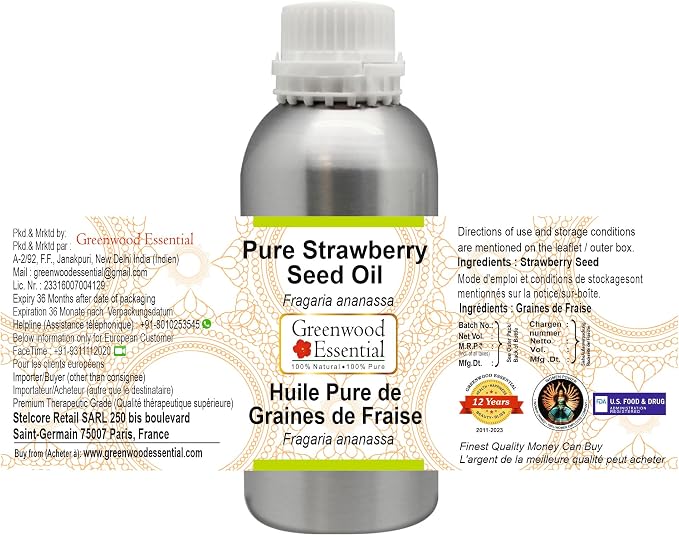 Greenwood Essential Pure Strawberry Seed Oil (Fragaria ananassa) 100% Natural Therapeutic Grade 300ml (10 oz)