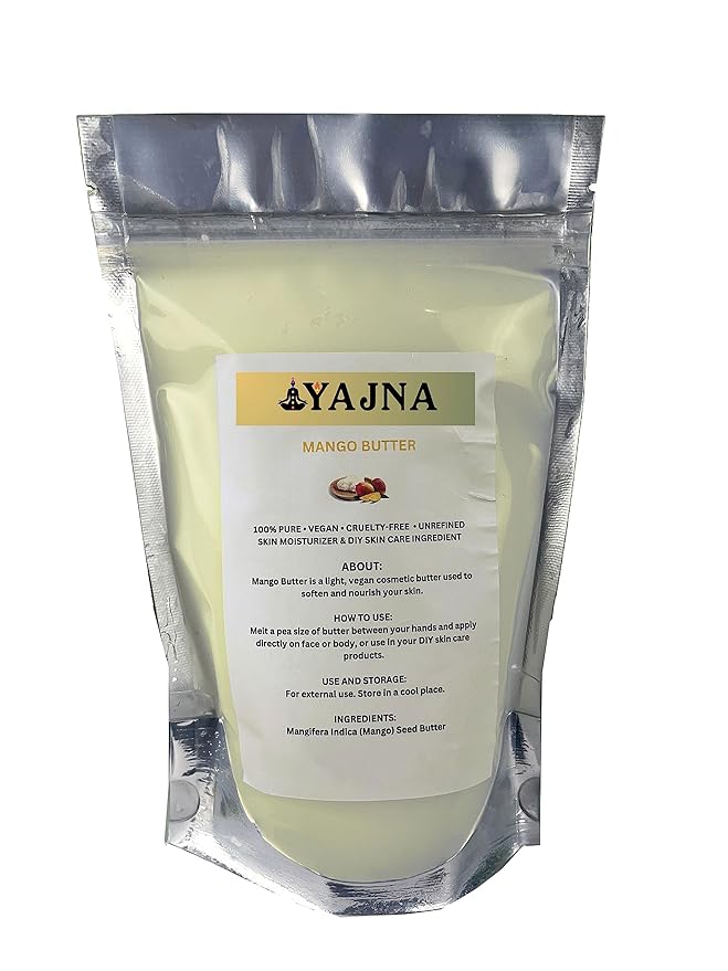 Yajna Organic Raw Mango Butter 100% Pure,Natural & Unrefined| Skin Moisturizer For Face, Body & Hair| 8 OZ/230 GM Ivory/White Grade A | DIY Creams, Balms, Lotions, Soaps| Softens Dry & Tough Skin