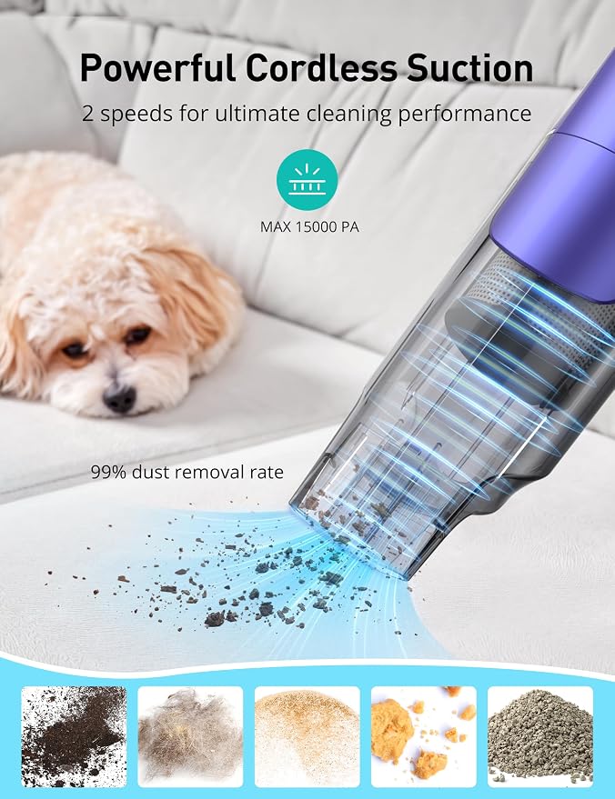 Handheld Vacuum Cordless, 24KPA Powerful, Rechargeable, Charging Dock, Ergonomic Handle, 2-in-1 Crevice Tool, 1.8lb Portable Vacuum Cleaner with 2-Speed for Car, Portable Car & Pet Hair Vacuum