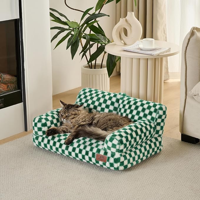 Hollypet Small Dog Large Cat Bed Puppy Couch Beds for Pets up to 25 lbs | Fluffy Dog Cat Couch Plush Soft Warming Pets Beds with Machine Washable Cover and Non-Slip Bottom