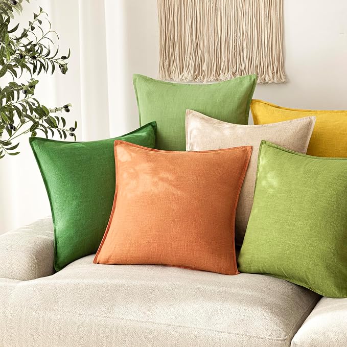 Foindtower Pack of 2, Decorative Linen Solid Throw Pillow Covers Soft Accent Euro Cushion Case Boho Farmhouse Pillowcase for Chair Couch Sofa Bedroom Living Room Home Decor 20 x 20 Inch Dusty Orange