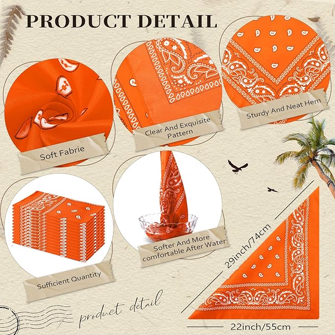 Suhine 12 Pcs Bandanas Bulk 22 x 22 Inch Paisley Headband Cowboy Handkerchief Christmas Thanksgiving Gift for Women Men