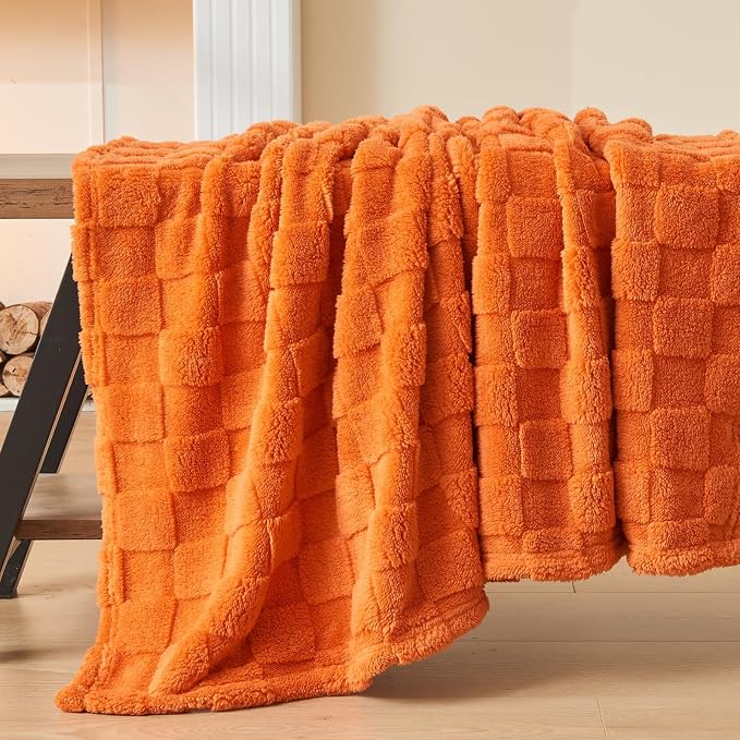 NEWCOSPLAY 3D Checkered Flannel Throw Blanket, Orange Checkered, 50"x70" | Super Soft Cute Lightweight Decorative Premium Silky Fleece Blanket for Couch Sofa Bed, Gift for Women Men, All Season Use