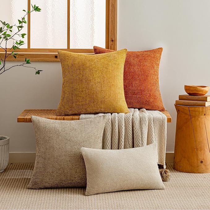 a moment Light Brown Chenille Throw Pillow Covers 24x24 Inch Pack of 2 Modern Decorative Throw Pillow Cases Farmhouse Cross Covers Home Decor for Sofa Bedroom Living Room