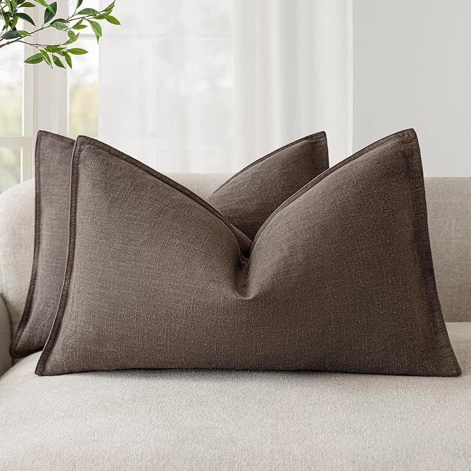 Foindtower Pack of 2, Decorative Linen Soild Throw Pillow Covers Soft Accent Cushion Case Boho Farmhouse Neutral Pillowcase for Couch Sofa Bedroom Living Room Home Decor 24 x 24 Inch Reddish Brown