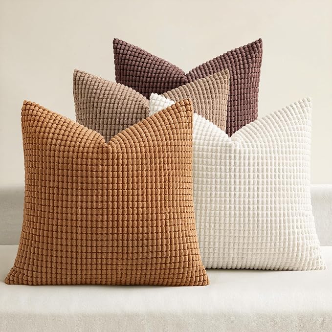 MIULEE Fall Decorative Throw Pillow Covers 18x18 Inch Set of 4 Brown | Modern Natural Rustic Throw Pillows, Warm Neutral Soft Corduroy Pillowcases, Home Decor for Sofa Living Room Bed