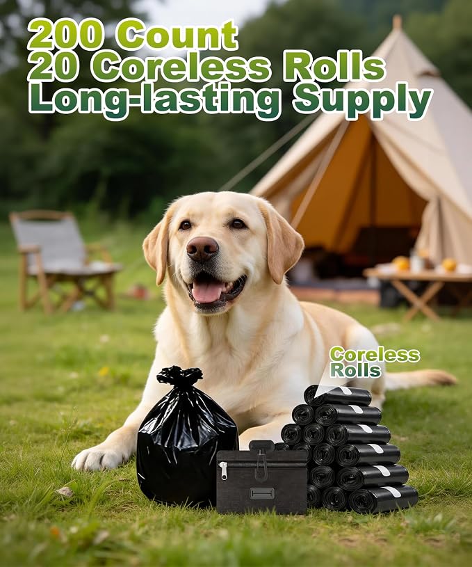 Charmount 200 Pack Dog Poop Bags Rolls with Zippered Pouch Dispenser Holder | Extra Thick Leak-Proof Unscented Waste Bags, Coreless Easy Load for Small to Large Dogs