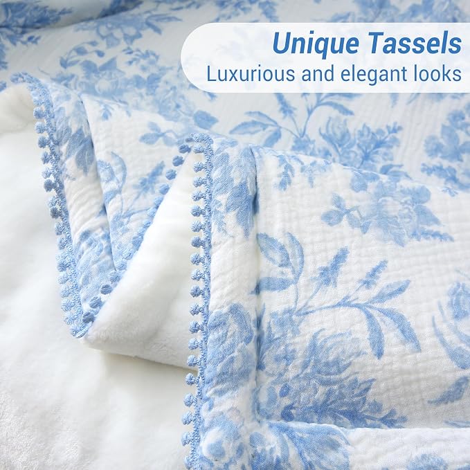 Viviland Cooling Muslin Blanket Queen Size for Bed Summer Gauze Blanket for Adults Breathable Lightweight Soft for Hot Sleepers Linen Blue Nerrah 90 x 90 Inches