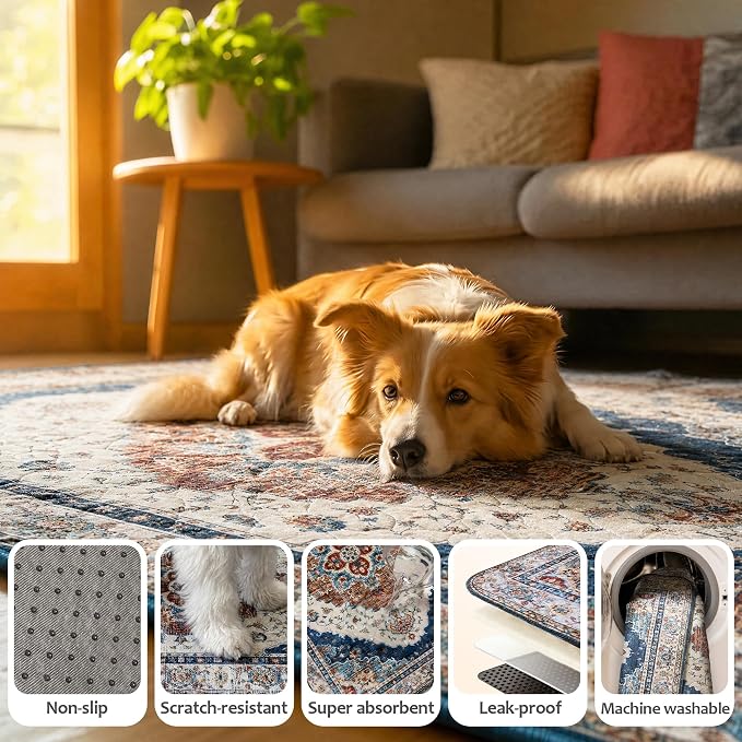 Washable Pee Pads for Dogs, Reusable Puppy Potty Training Pads, Ultra-Absorbent Thick Waterproof Leak-Proof Non-Slip Pads & Mat for Crate, Playpen, Floor, Whelping & Housebreaking , 2 Pack 48"x72"