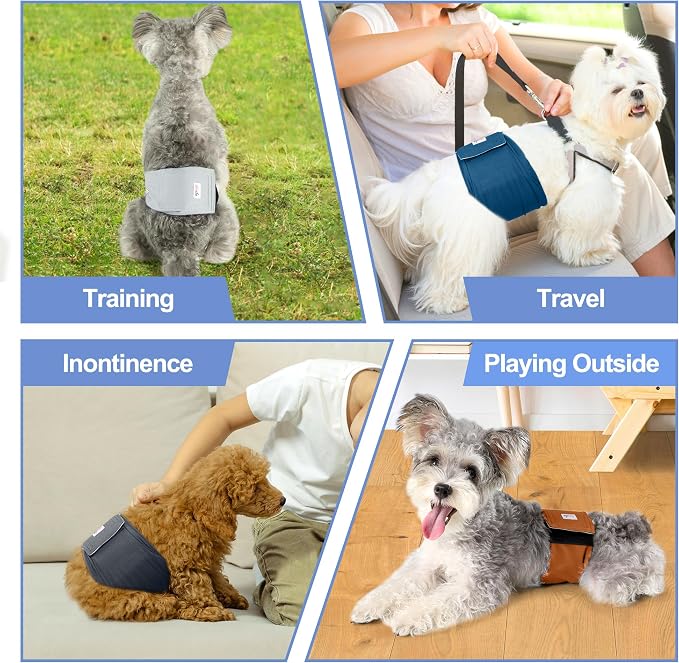 5 Pack Dog Diapers Male Reusable, Premium Belly Bands for Dogs, High Absorbing Male Dog Pee Wraps for Doggie in Incontinence or Excitable Urination and Training Gray S