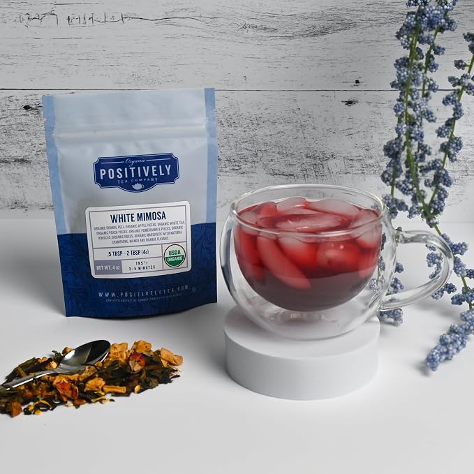 Organic Positively Tea Company, White Mimosa White Tea, Loose Leaf, 4 Ounce