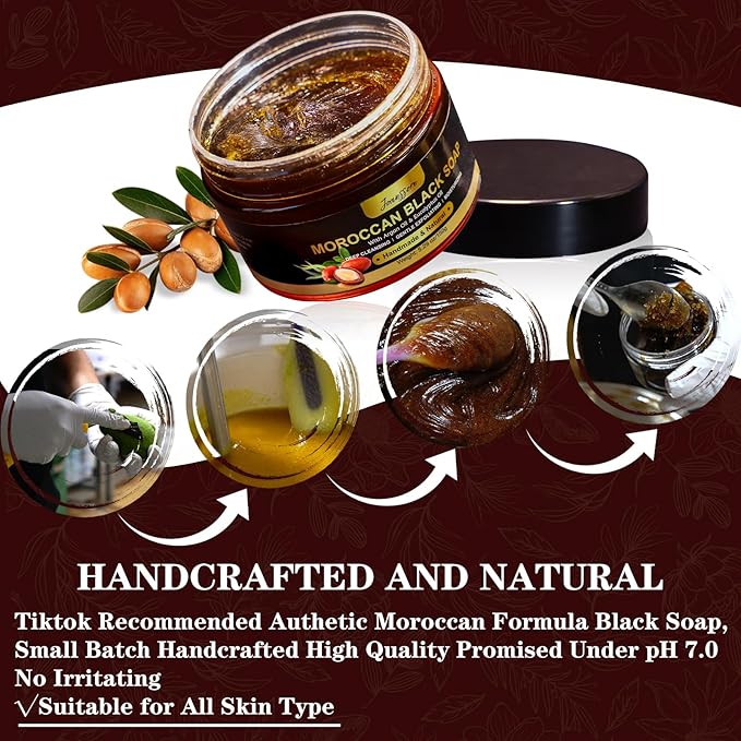 2 Pack Moroccan Black Soap Hammam, Morocco Body Scrub with Exfoliating Glove, Exfoliating Body Cleanser, Argan Oil & Eucalyptus – Deep Cleansing, Softens Skin