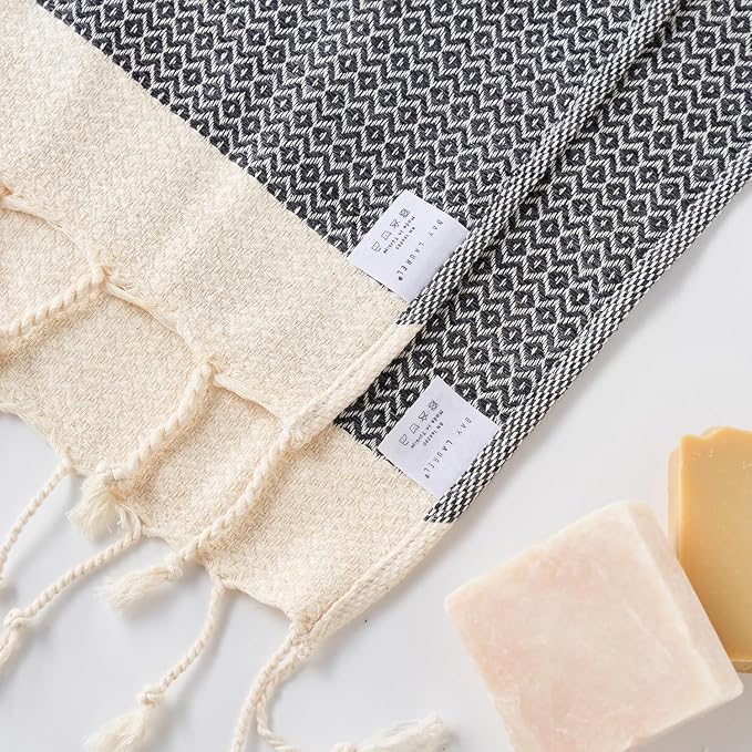 BAY LAUREL Turkish Hand Towel – Pack of 2 | Soft & Absorbent Decorative Towels for Bathroom, Hand, Face, Hair, Gym, Yoga, SPA, Kitchen & Tea | Boho Decor (Dark Gray, Diamond 16x40 Inches (Set of 2)