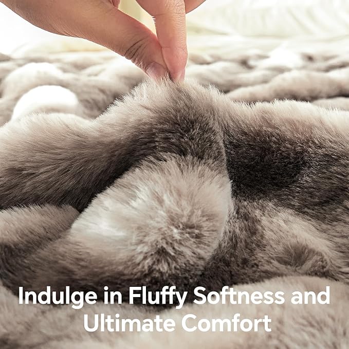 BEDELITE Faux Fur Throw Bubble Blanket for Couch, 50" x 60", Tie-Dye Taupe | 870GSM Soft Cozy Plush Blanket for Sofa & Bed Living Room Decor, Warm Fuzzy Faux Rabbit Fur for Women Gift, All Season Use