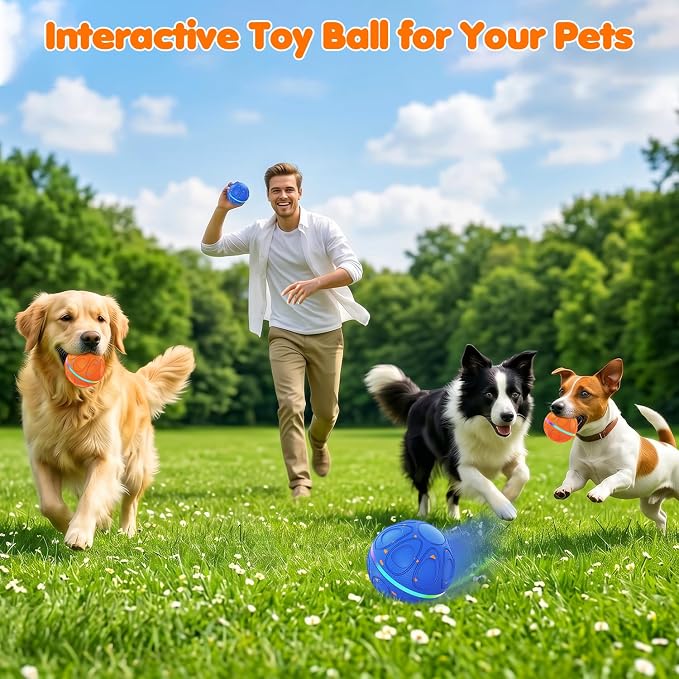 Interactive Dog Toys Ball – Automatic 3-Modes Active Rolling Balls (Orange) | Moving bouncing & rotating dog toy ball with colorful lights. Solid E-TPU material, IPX7 waterproof for medium & large dogs