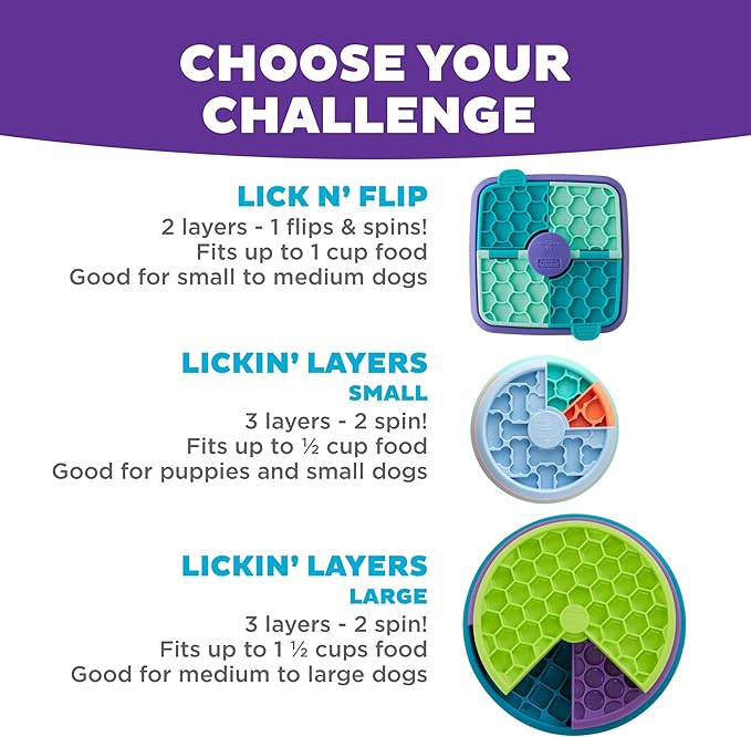Outward Hound Nina Ottosson Lick N' Flip 3-in-1 Dog Toy Treat Puzzle, 7.4" | Level 1 Easy, Slow Feeder, Lick Mat, Puzzle, Holds 1 Cup Food, Non-Slip Base, No BPA, Interactive Enrichment, Dogs & Puppies