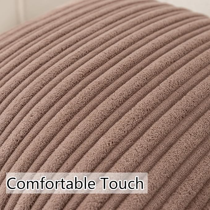 UGASA 14x24 Inch Pillow Cover Pack of 1 Soft Boho Stripe Corduroy Long Rectangle Lumbar Cushion Case Farmhouse Decorative Throw Pilowcase for Bed, Couch, Sofa, Bedroom, Living Room, Light Brown