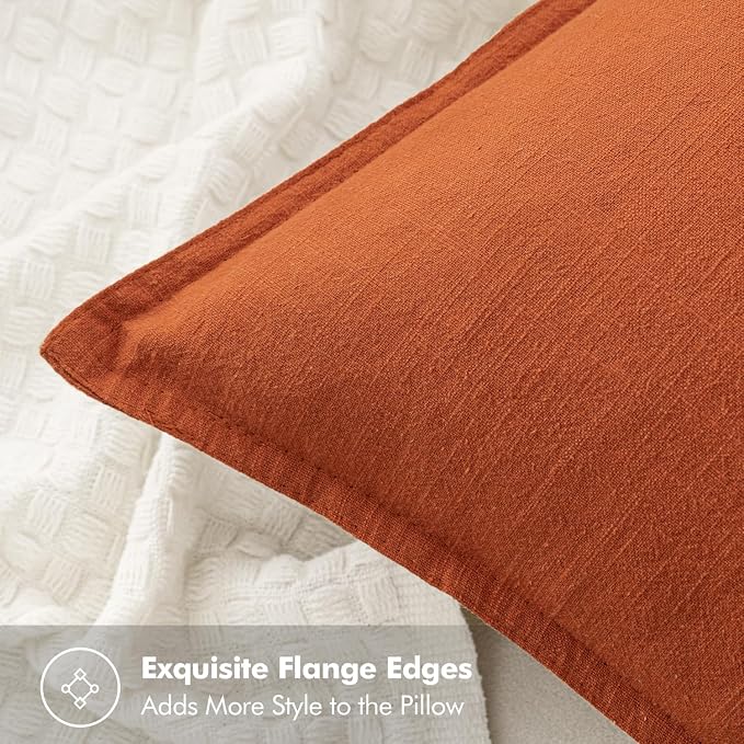 MIULEE Decorative Linen Euro Sham Pillow Covers 24x24 Burnt Orange | Boho Farmhouse Fall Autumn Couch Throw Pillows for Bed, Pack of 2 Accent Modern Pillowcases, Sofa Livingroom Home Decor