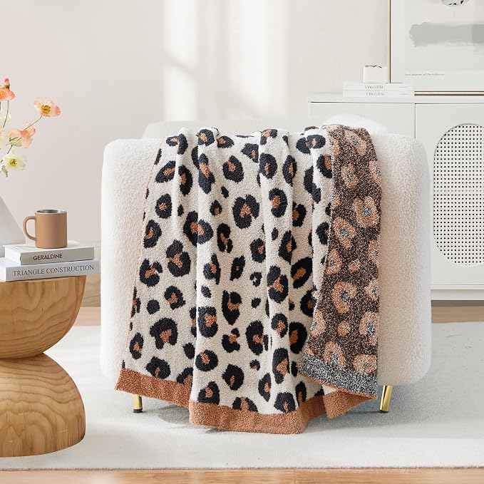 Snuggle Sac Leopard Throw Blanket for Couch Bed Sofa 50x60 inches, Orange Brown Leopard Blanket Ultra Soft Cozy Blankets for Women Mothers Birthday Gifts