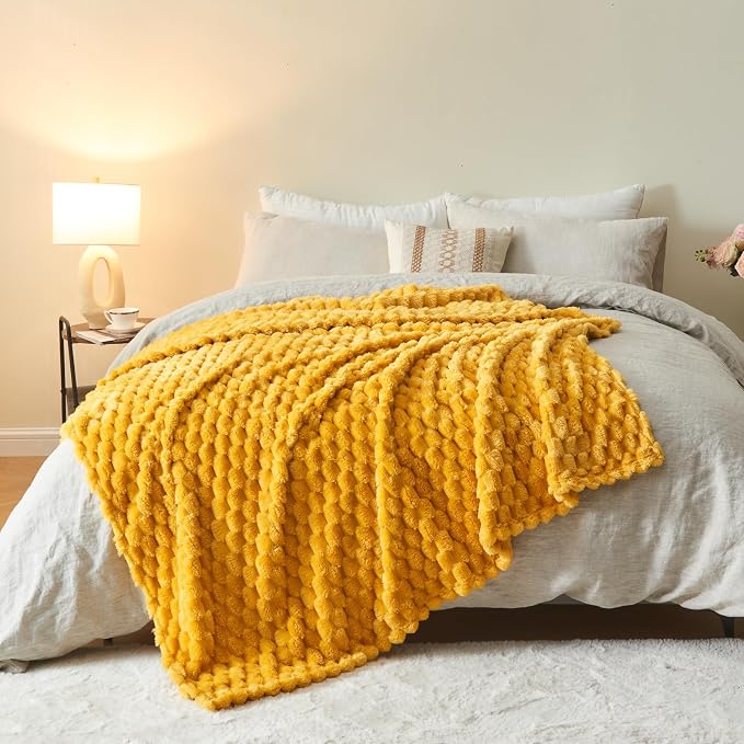 NEWCOSPLAY Fleece Clouds Cozy Throw Blanket for Couch, Yellow, 50"x60" | Premium Silky Flannel Blanket, Soft Lightweight Fluffy Throw Blanket for Bed Sofa Decor, Gift for All Season Use